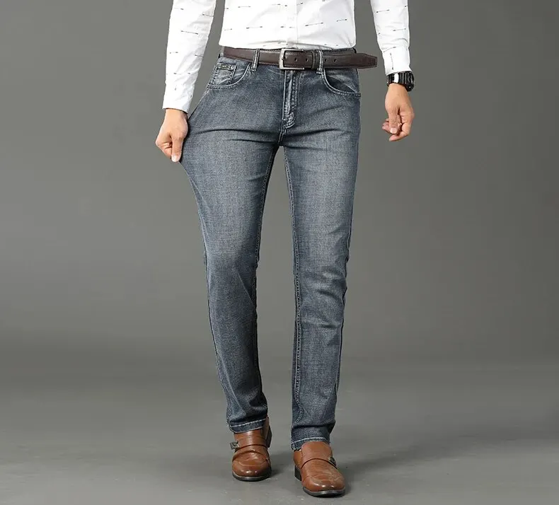 Wthinlee, nuevos pantalones vaqueros de negocios para hombres, pantalones vaqueros informales rectos el&aacute;sticos a la moda, pantalones vaqueros cl&aacute;sicos azules y negros para trabajo, ropa de marca mascu