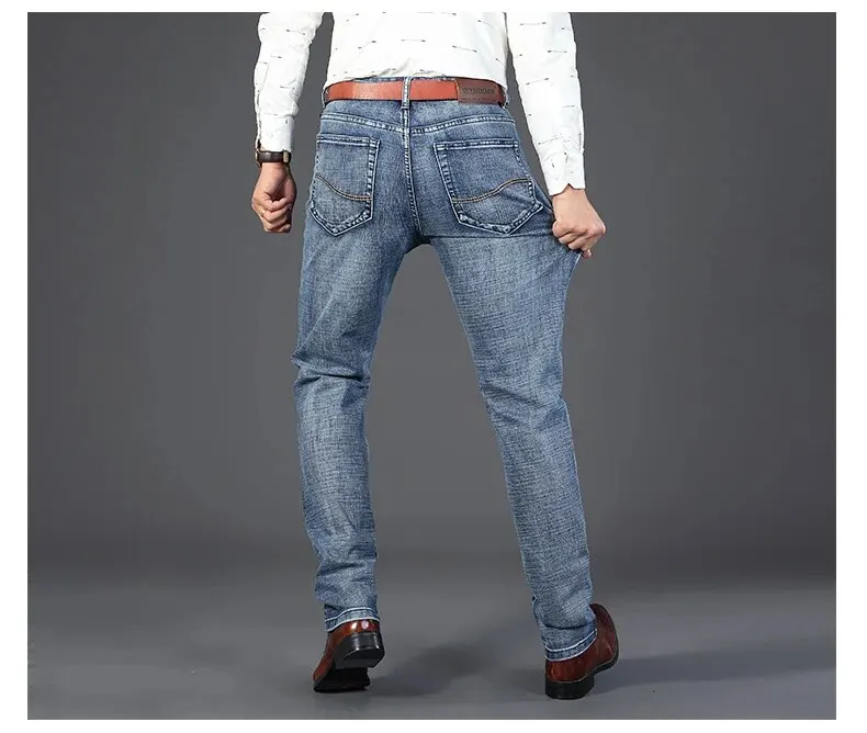 Wthinlee, nuevos pantalones vaqueros de negocios para hombres, pantalones vaqueros informales rectos el&aacute;sticos a la moda, pantalones vaqueros cl&aacute;sicos azules y negros para trabajo, ropa de marca mascu