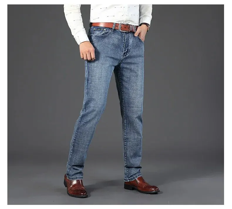 Wthinlee, nuevos pantalones vaqueros de negocios para hombres, pantalones vaqueros informales rectos el&aacute;sticos a la moda, pantalones vaqueros cl&aacute;sicos azules y negros para trabajo, ropa de marca mascu