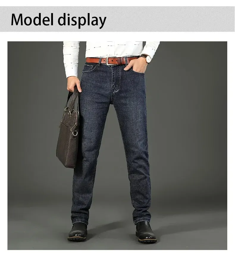 Wthinlee, nuevos pantalones vaqueros de negocios para hombres, pantalones vaqueros informales rectos el&aacute;sticos a la moda, pantalones vaqueros cl&aacute;sicos azules y negros para trabajo, ropa de marca mascu