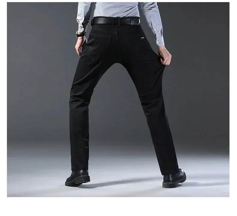 Wthinlee, nuevos pantalones vaqueros de negocios para hombres, pantalones vaqueros informales rectos el&aacute;sticos a la moda, pantalones vaqueros cl&aacute;sicos azules y negros para trabajo, ropa de marca mascu
