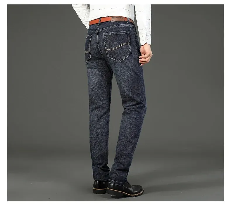 Wthinlee, nuevos pantalones vaqueros de negocios para hombres, pantalones vaqueros informales rectos el&aacute;sticos a la moda, pantalones vaqueros cl&aacute;sicos azules y negros para trabajo, ropa de marca mascu