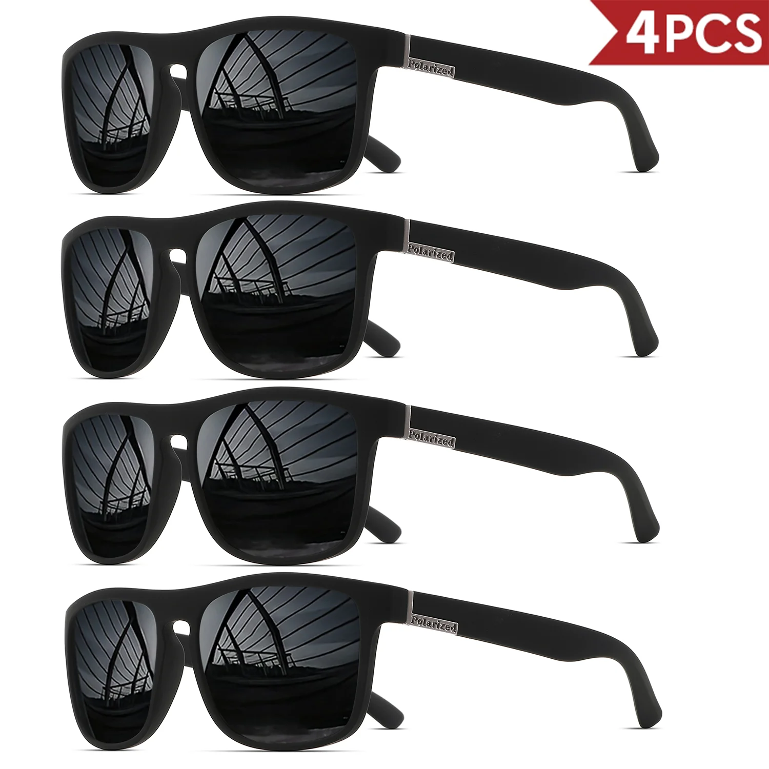4PCSClassic Square Polarized Gafas de sol deportivas Marco de PC liviano UV400 para conducir, pescar, ciclismo Unisex Durabilidad diaria