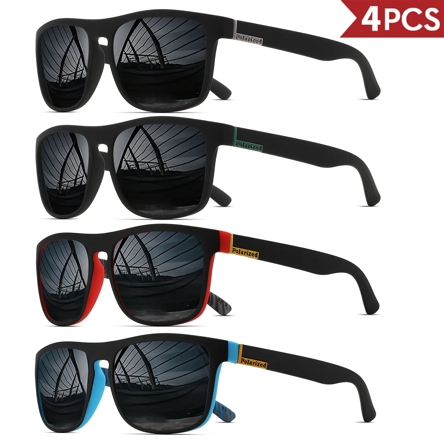 4PCSClassic Square Polarized Gafas de sol deportivas Marco de PC liviano UV400 para conducir, pescar, ciclismo Unisex Durabilidad diaria
