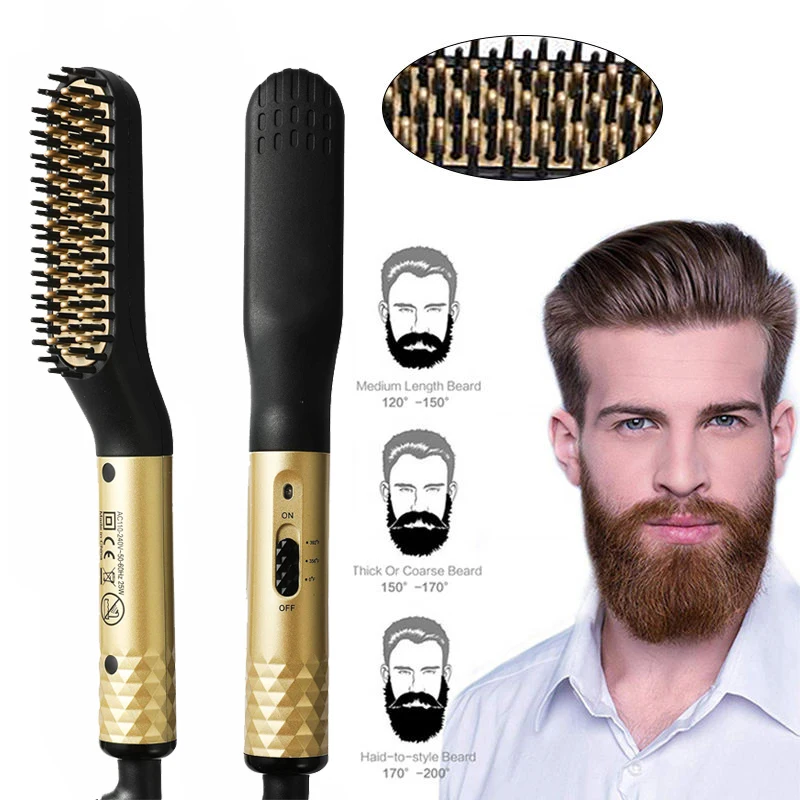 Peine alisador el&eacute;ctrico multifuncional de calentamiento r&aacute;pido para hombres, cepillo para el cuidado de la barba, alisador de barba antiescaldaduras, herramientas para el cabello