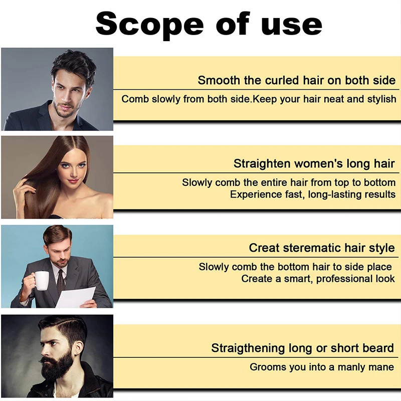 Peine alisador el&eacute;ctrico multifuncional de calentamiento r&aacute;pido para hombres, cepillo para el cuidado de la barba, alisador de barba antiescaldaduras, herramientas para el cabello