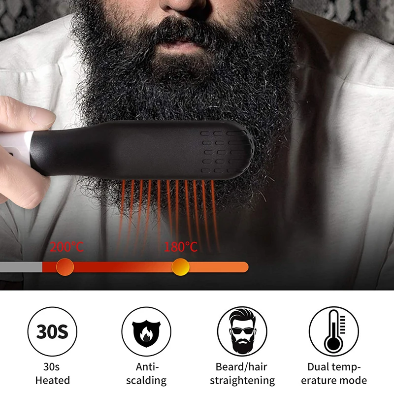 Peine alisador el&eacute;ctrico multifuncional de calentamiento r&aacute;pido para hombres, cepillo para el cuidado de la barba, alisador de barba antiescaldaduras, herramientas para el cabello