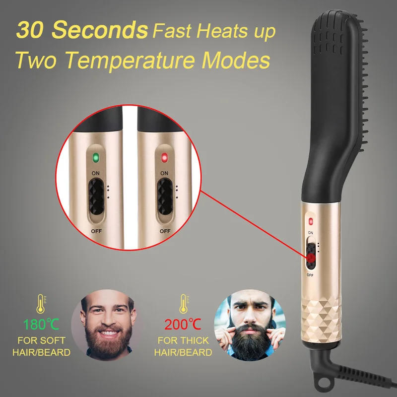 Peine alisador el&eacute;ctrico multifuncional de calentamiento r&aacute;pido para hombres, cepillo para el cuidado de la barba, alisador de barba antiescaldaduras, herramientas para el cabello