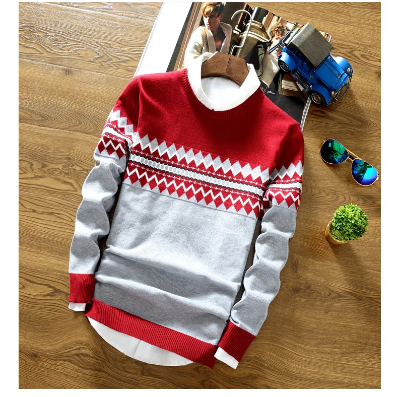 Jers&eacute;is empalmados con cuello redondo para hombre, su&eacute;ter de punto, jerseys de manga larga, holgados e informales a rayas, ligeros el&aacute;sticos, de lana est&aacute;ndar para invierno