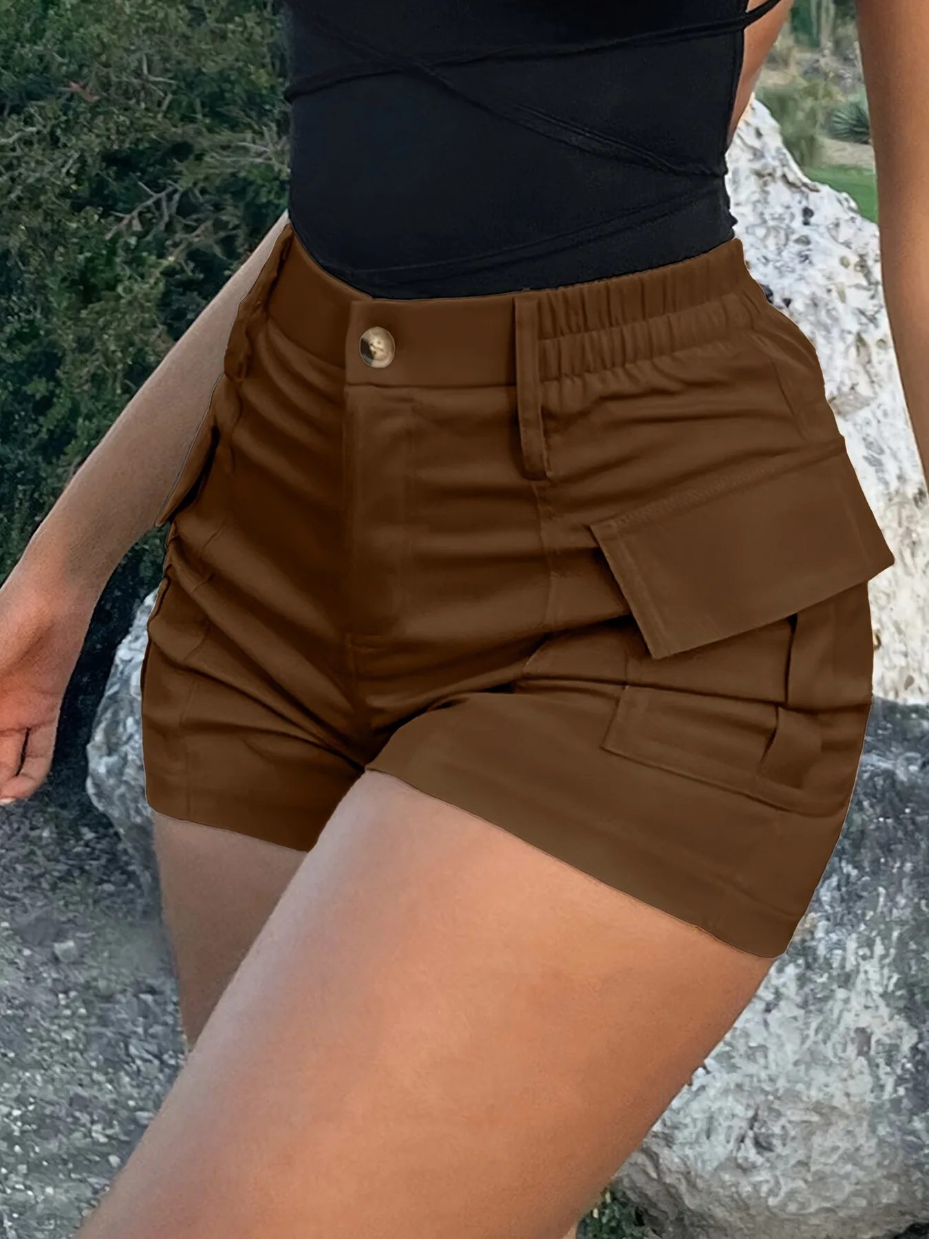 Pantalones cortos informales para mujer, ropa de calle con botones de cintura alta, pantalones cortos Cargo con bolsillo Y2K, primavera 2025