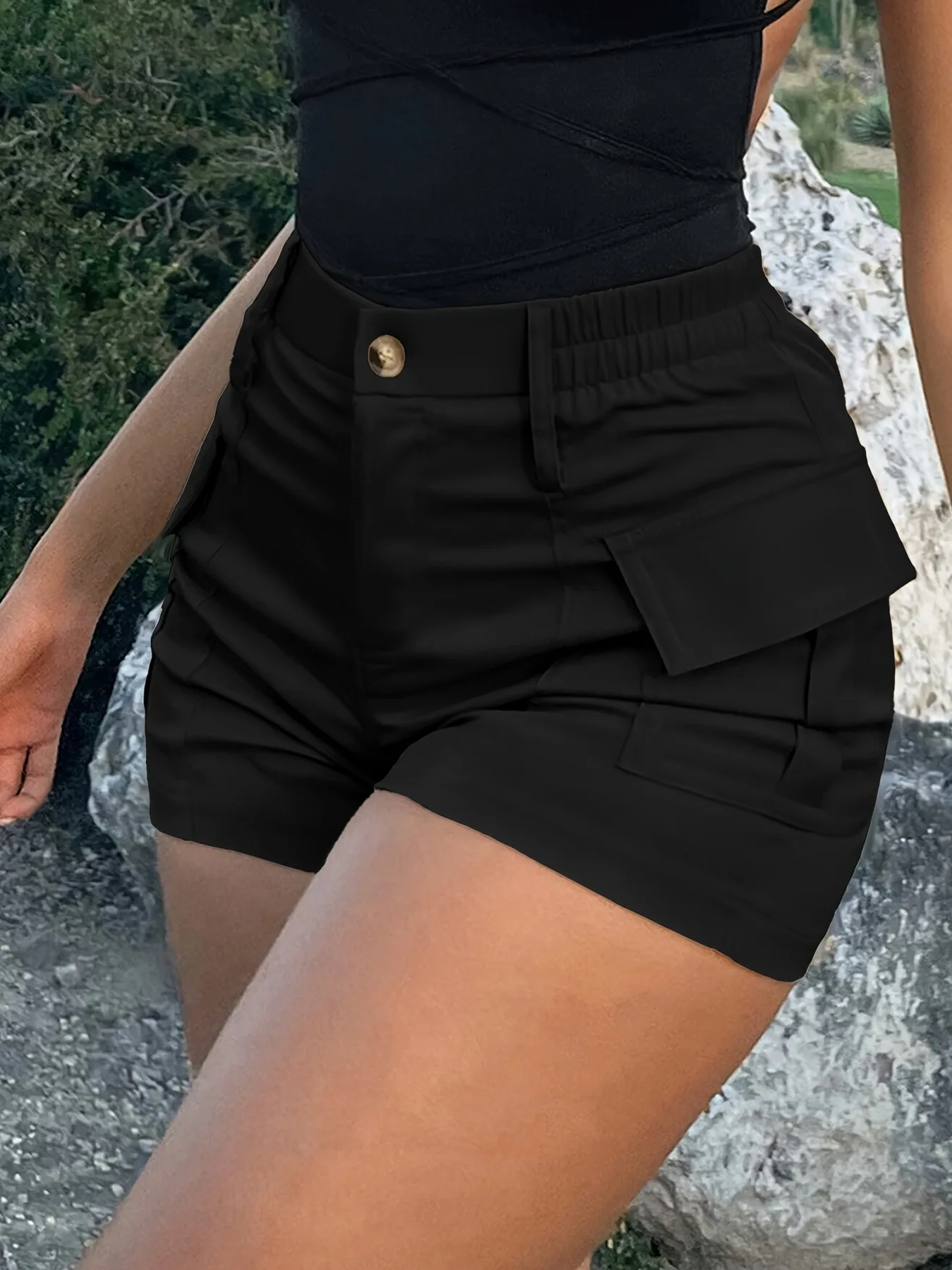 Pantalones cortos informales para mujer, ropa de calle con botones de cintura alta, pantalones cortos Cargo con bolsillo Y2K, primavera 2025