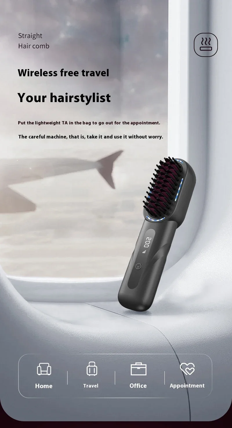 Peine de pelo rizado recto inal&aacute;mbrico, plancha de pelo de iones negativos con calefacci&oacute;n, cepillos el&eacute;ctricos para el cuidado del cabello antiescaldado recargables