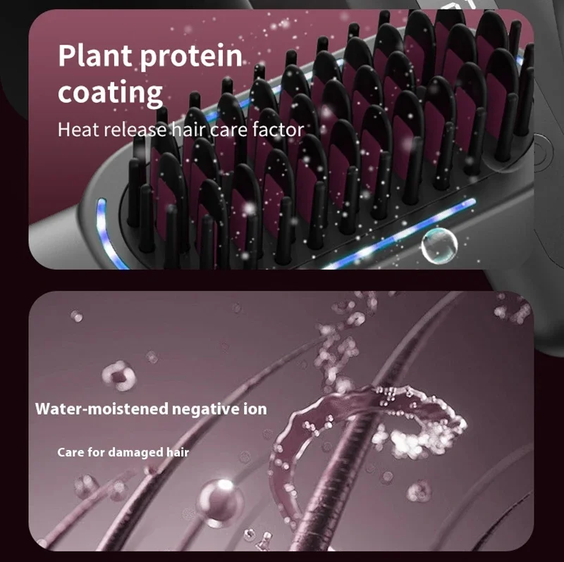 Peine de pelo rizado recto inal&aacute;mbrico, plancha de pelo de iones negativos con calefacci&oacute;n, cepillos el&eacute;ctricos para el cuidado del cabello antiescaldado recargables