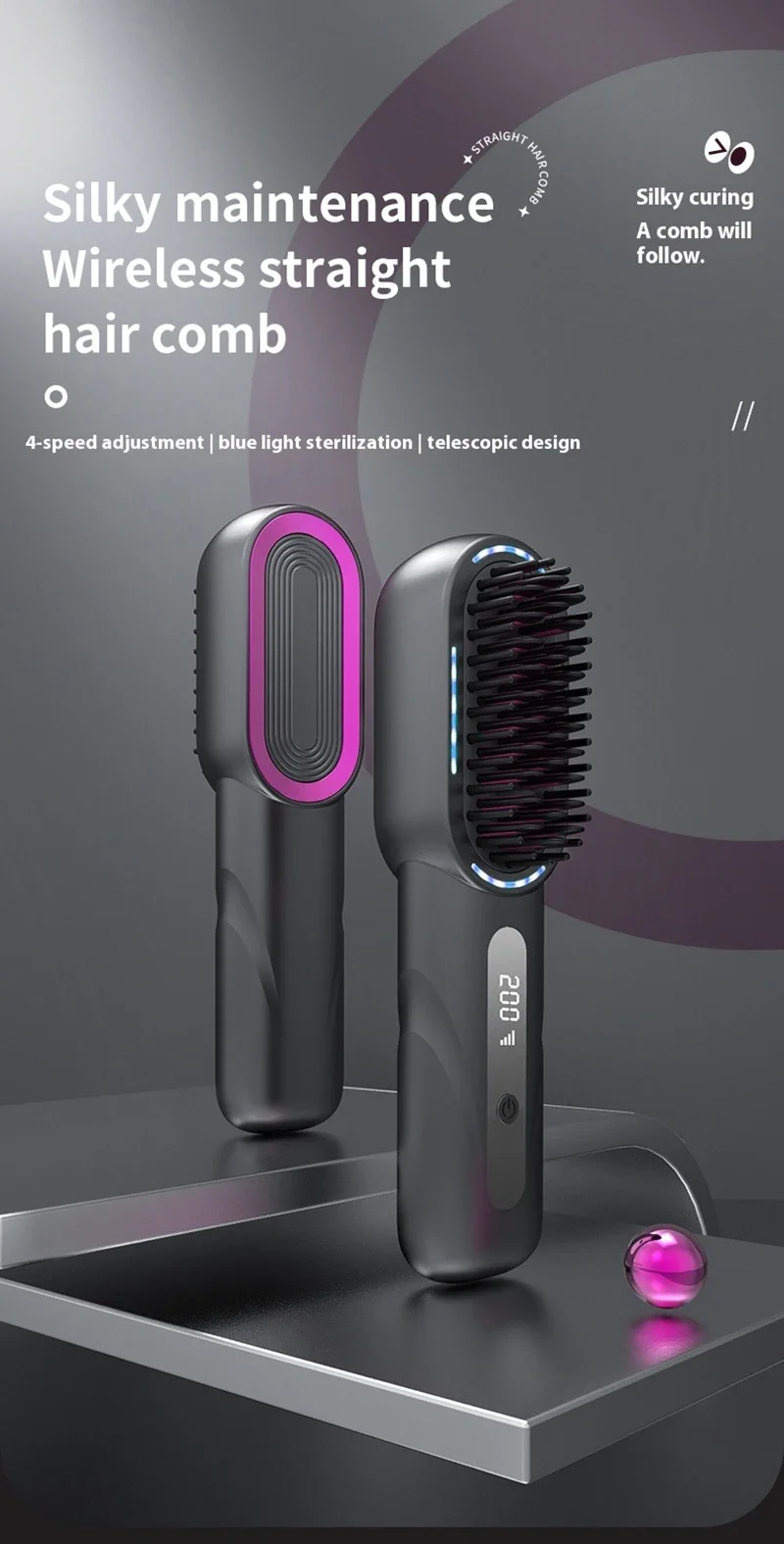 Peine de pelo rizado recto inal&aacute;mbrico, plancha de pelo de iones negativos con calefacci&oacute;n, cepillos el&eacute;ctricos para el cuidado del cabello antiescaldado recargables