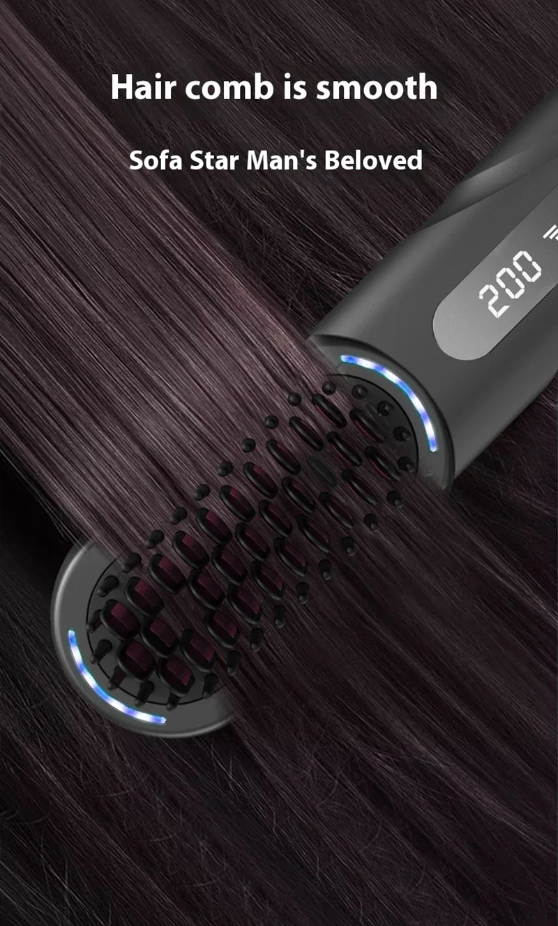 Peine de pelo rizado recto inal&aacute;mbrico, plancha de pelo de iones negativos con calefacci&oacute;n, cepillos el&eacute;ctricos para el cuidado del cabello antiescaldado recargables