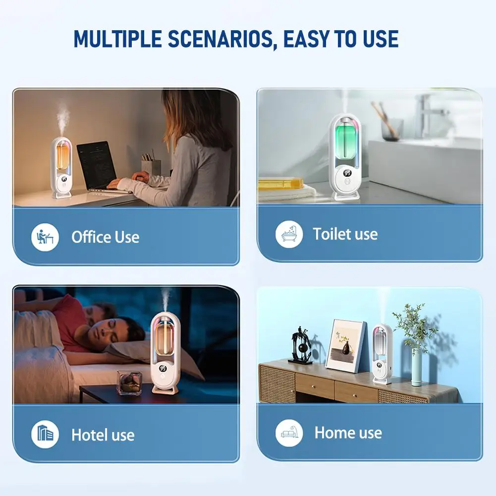 Difusor de fragancia automático, difusor de aceites esenciales alimentado por USB con pulverización y luz, fragancia casera para sala de estar, dormitorio Difusor de fragancia automático, difusor de aceites esenciales alimentado por USB con pulverización y luz, fragancia casera para sala de estar, dormitorio