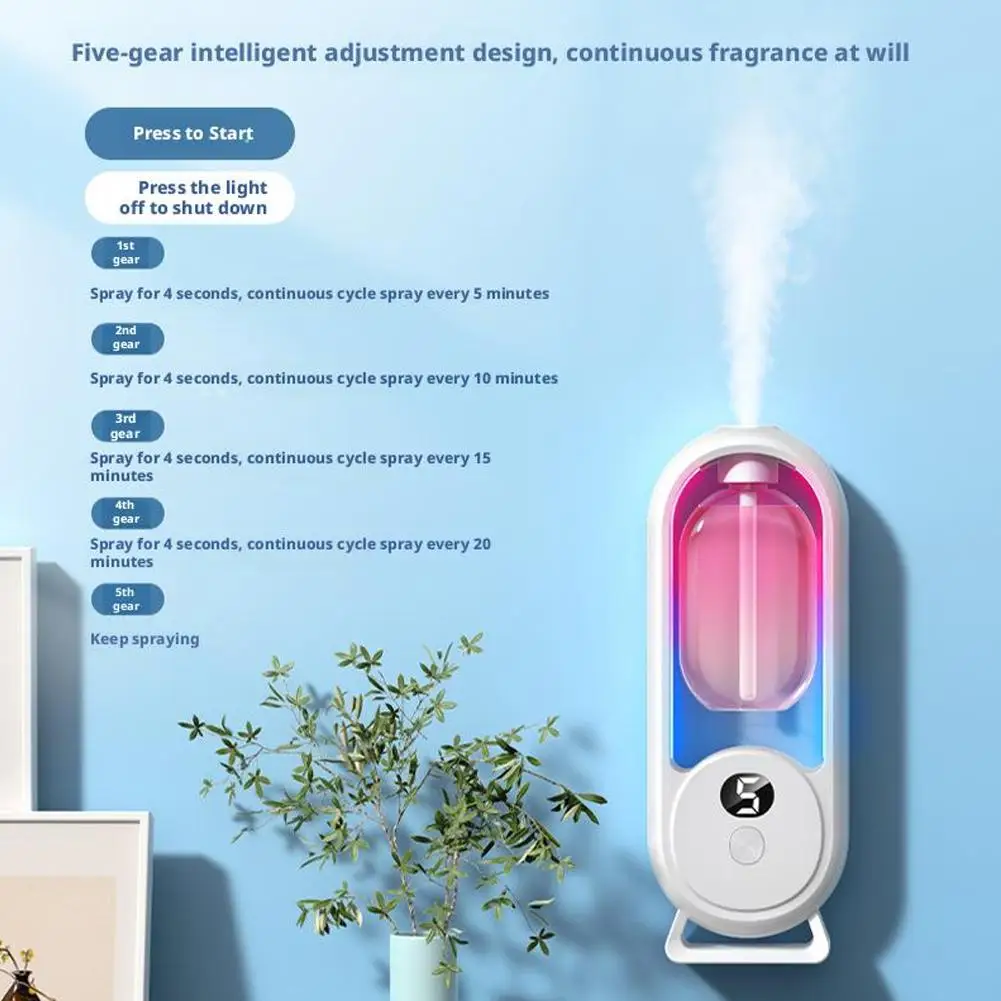 Difusor de fragancia automático, difusor de aceites esenciales alimentado por USB con pulverización y luz, fragancia casera para sala de estar, dormitorio Difusor de fragancia automático, difusor de aceites esenciales alimentado por USB con pulverización y luz, fragancia casera para sala de estar, dormitorio