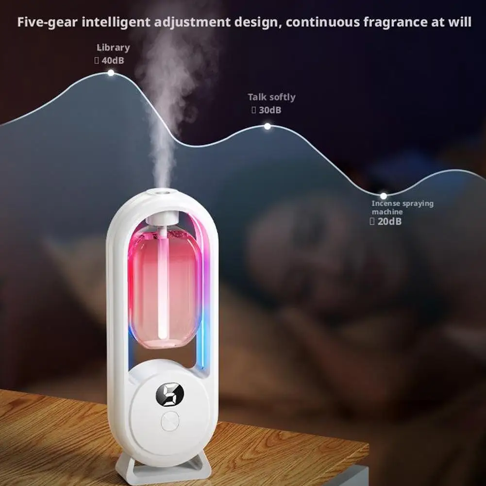 Difusor de fragancia automático, difusor de aceites esenciales alimentado por USB con pulverización y luz, fragancia casera para sala de estar, dormitorio Difusor de fragancia automático, difusor de aceites esenciales alimentado por USB con pulverización y luz, fragancia casera para sala de estar, dormitorio