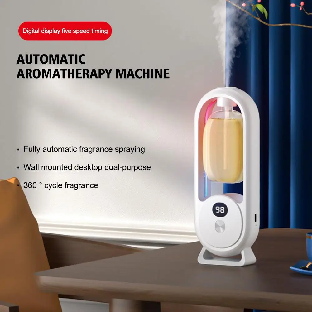 Difusor de fragancia autom&aacute;tico, difusor de aceites esenciales alimentado por USB con pulverizaci&oacute;n y luz, fragancia casera para sala de estar, dormitorio