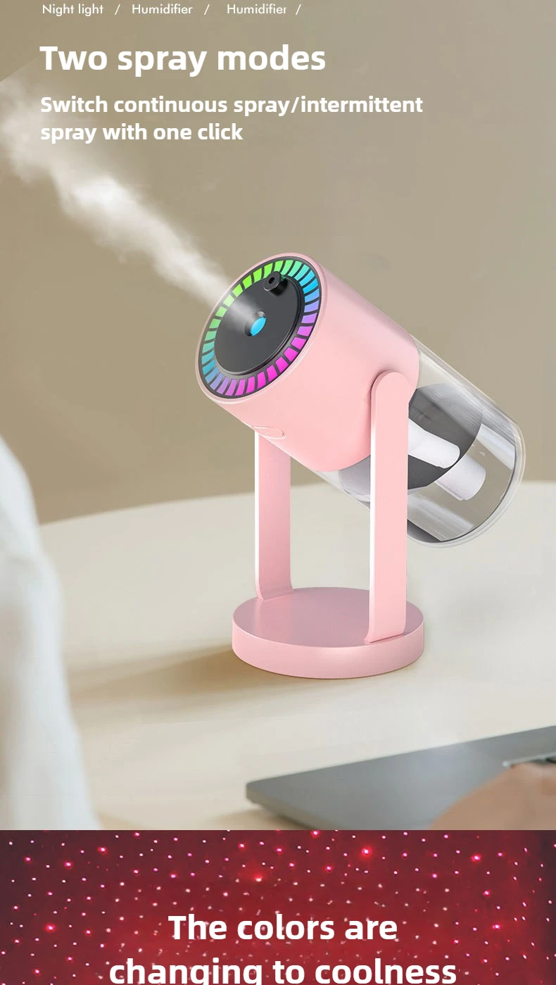 Humidificador de proyecci&oacute;n de cielo estrellado creativo, Mini humidificador de aire giratorio para coche con luz LED, difusor de Aroma el&eacute;ctrico USB para dormitorio