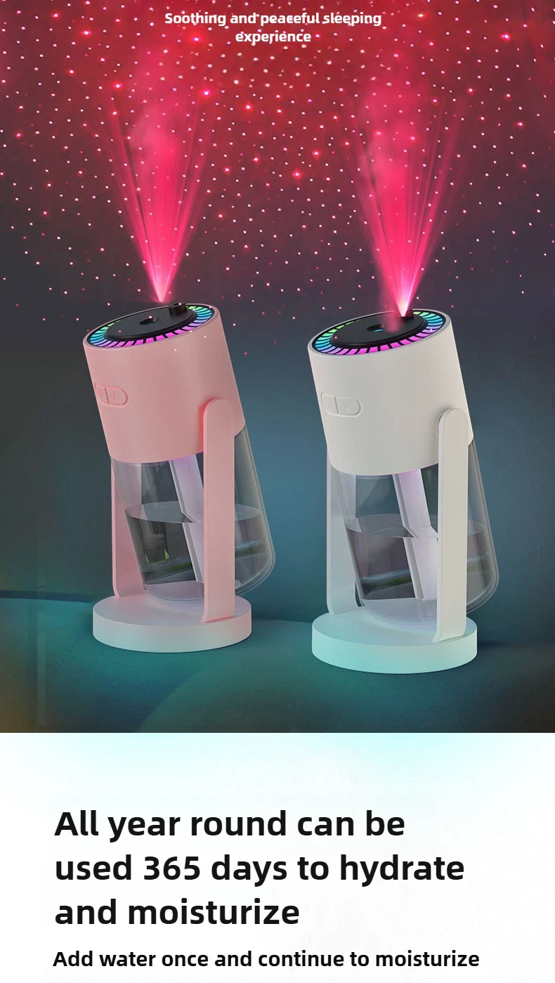Humidificador de proyecci&oacute;n de cielo estrellado creativo, Mini humidificador de aire giratorio para coche con luz LED, difusor de Aroma el&eacute;ctrico USB para dormitorio