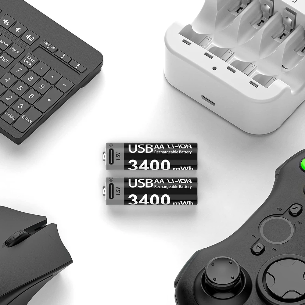 Kuugro Li-ion AAA y pilas recargables AA USB iones de litio 3400mWh 1,5 V AA bater&iacute;as recargables + bater&iacute;a AAA de 1100mWh 1,5 V