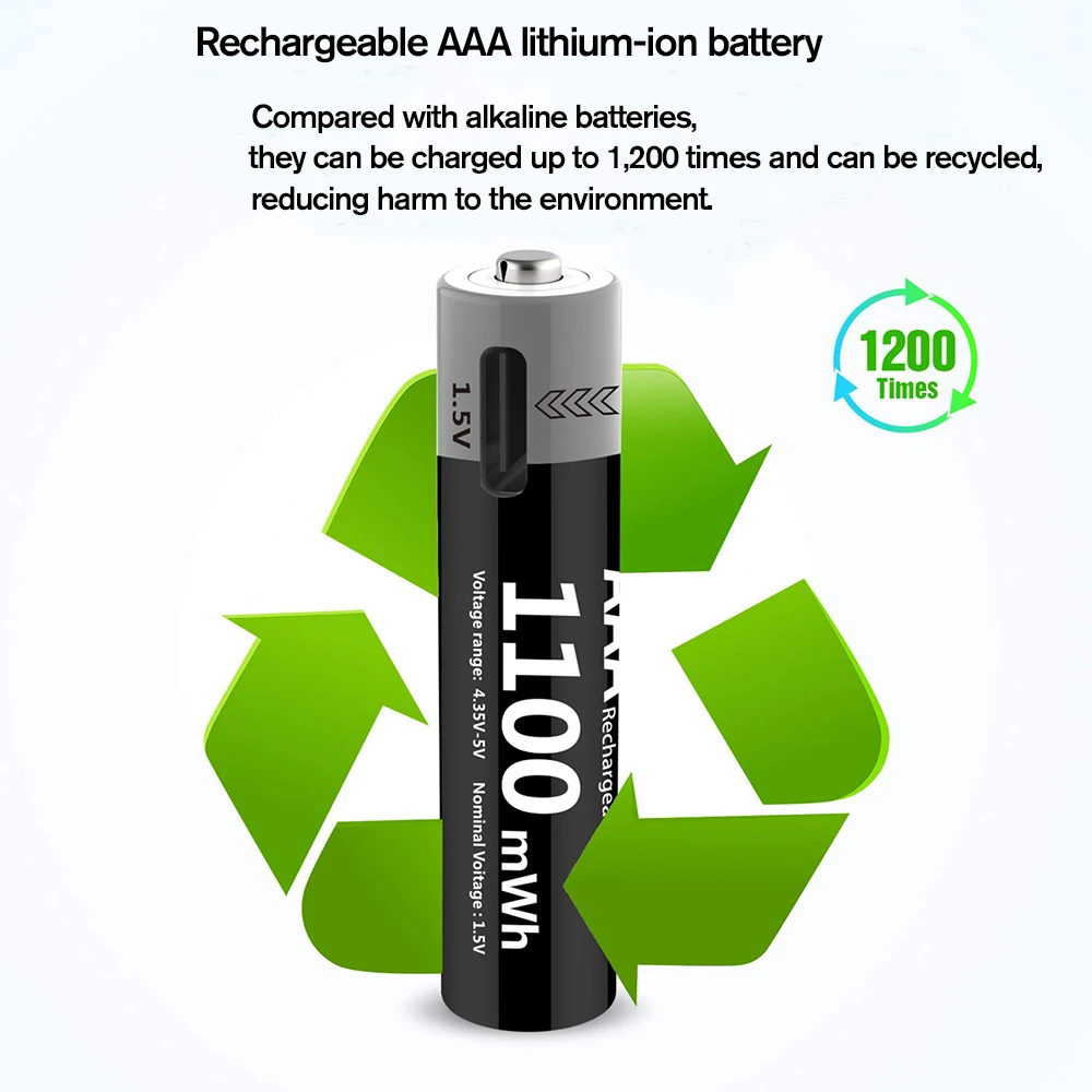 Kuugro Li-ion AAA y pilas recargables AA USB iones de litio 3400mWh 1,5 V AA bater&iacute;as recargables + bater&iacute;a AAA de 1100mWh 1,5 V