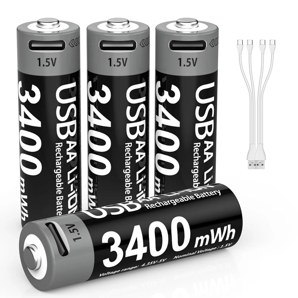 Kuugro Li-ion AAA y pilas recargables AA USB iones de litio 3400mWh 1,5 V AA baterías recargables + batería AAA de 1100mWh 1,5 V Kuugro Li-ion AAA y pilas recargables AA USB iones de litio 3400mWh 1,5 V AA baterías recargables + batería AAA de 1100mWh 1,5 V