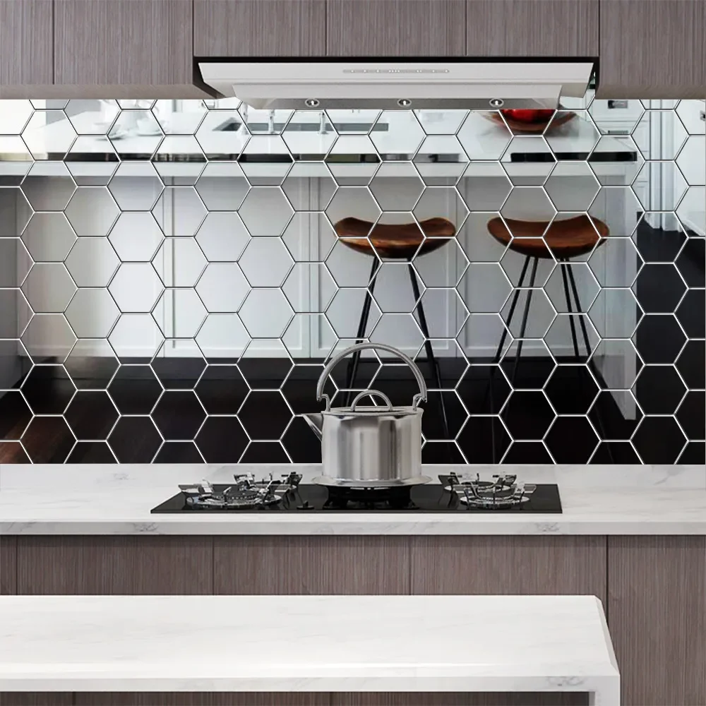 6/12 Uds. Adhesivo de pared con espejo hexagonal 3D, oro rosa, bricolaje, fondo de TV, pegatinas para el sal&oacute;n, decoraci&oacute;n de pared, dormitorio, ba&ntilde;o, decoraci&oacute;n del hogar