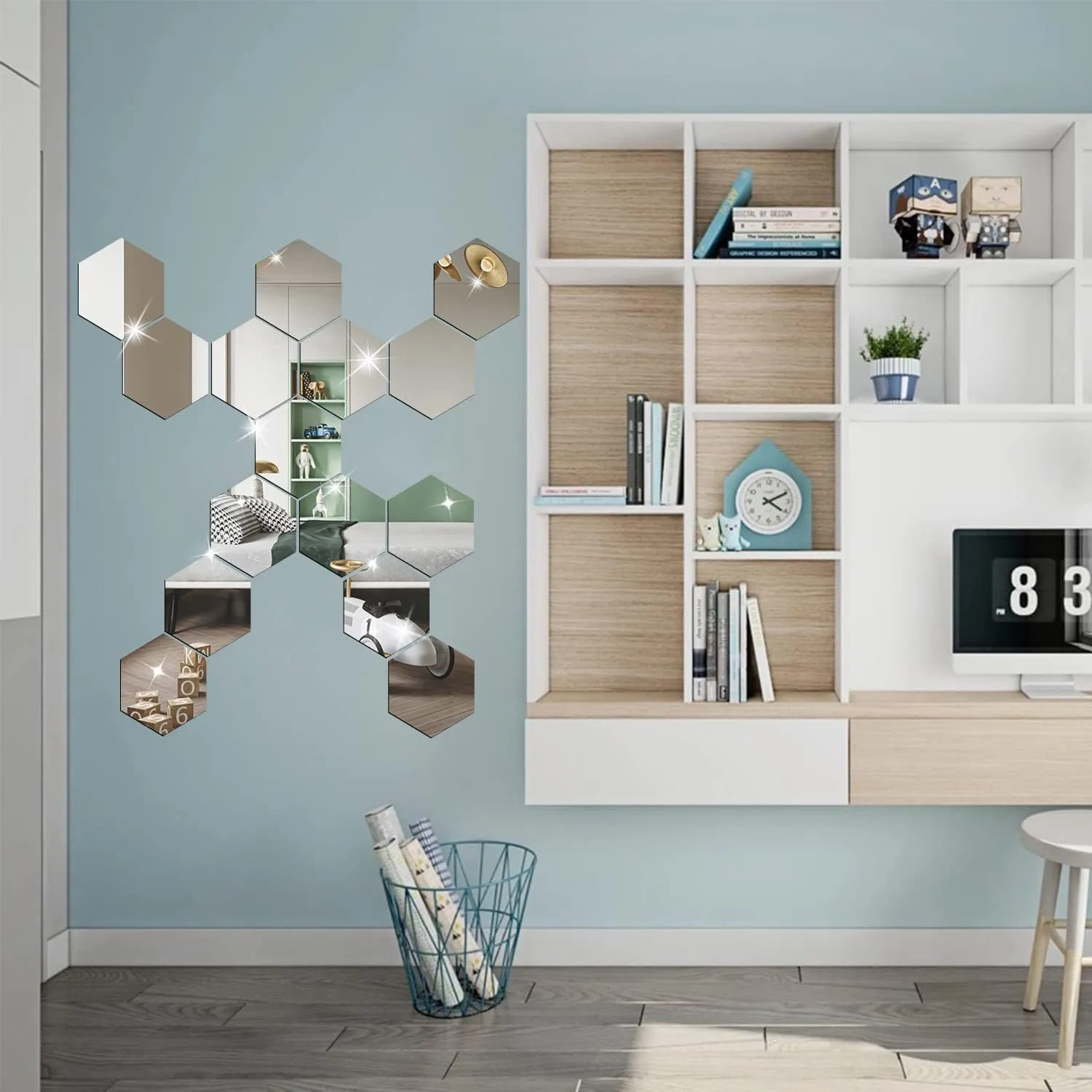 6/12 Uds. Adhesivo de pared con espejo hexagonal 3D, oro rosa, bricolaje, fondo de TV, pegatinas para el sal&oacute;n, decoraci&oacute;n de pared, dormitorio, ba&ntilde;o, decoraci&oacute;n del hogar