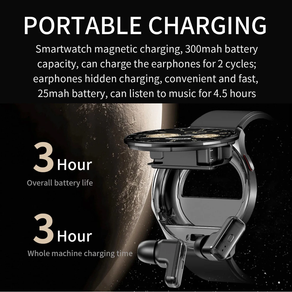 2 en 1 TWS auriculares reloj inteligente 1,39 “hombres mujeres deporte Fitness ritmo cardíaco salud relojes auriculares reducción de ruido música Smartwatch 2 en 1 TWS auriculares reloj inteligente 1,39