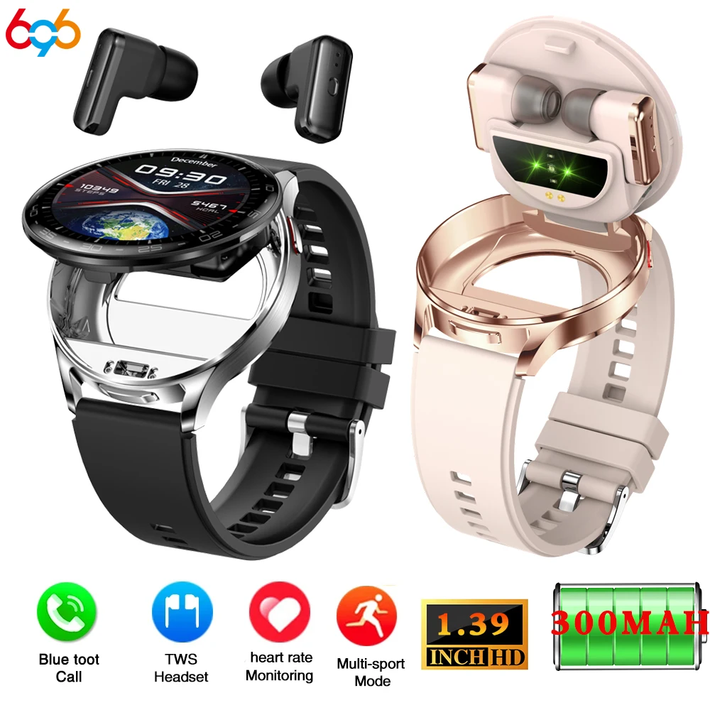 2 en 1 TWS auriculares reloj inteligente 1,39 “hombres mujeres deporte Fitness ritmo cardíaco salud relojes auriculares reducción de ruido música Smartwatch 2 en 1 TWS auriculares reloj inteligente 1,39