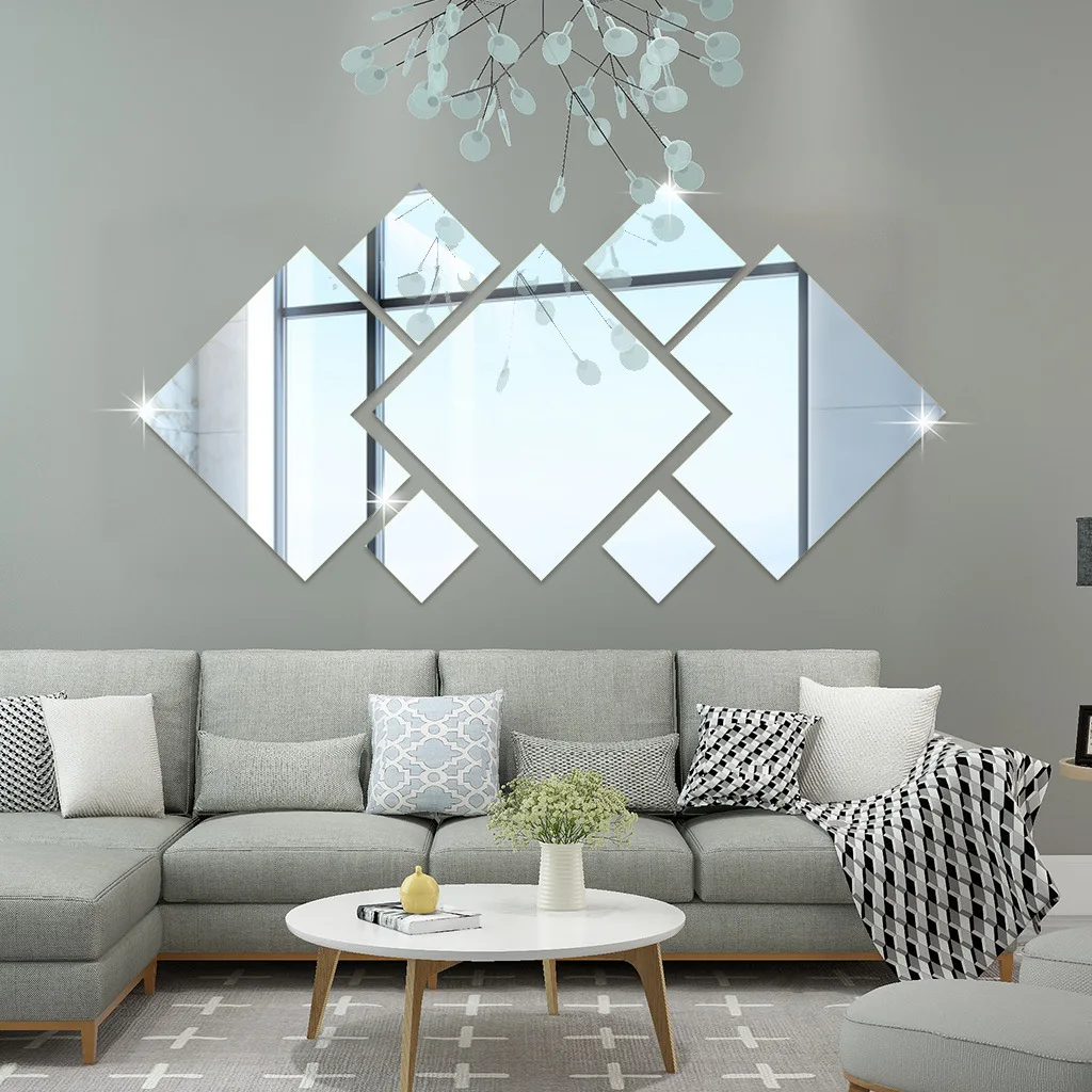 Espejo acr&iacute;lico 3D para mejorar el hogar, costuras irregulares, pegatinas de pared DIY para sala de estar, dormitorio, pegatinas de decoraci&oacute;n del hogar