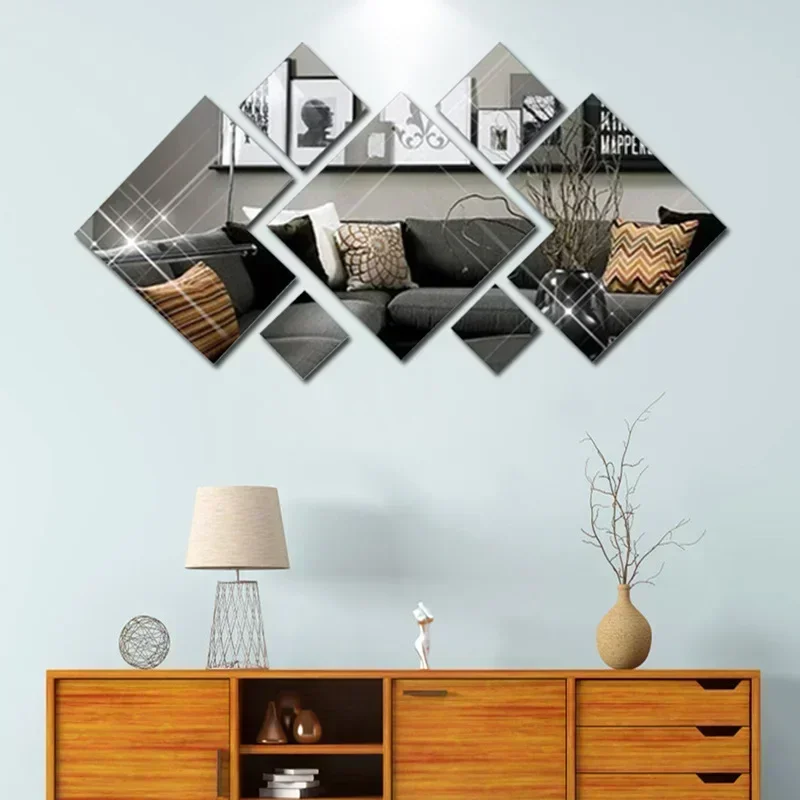 Espejo acr&iacute;lico 3D para mejorar el hogar, costuras irregulares, pegatinas de pared DIY para sala de estar, dormitorio, pegatinas de decoraci&oacute;n del hogar