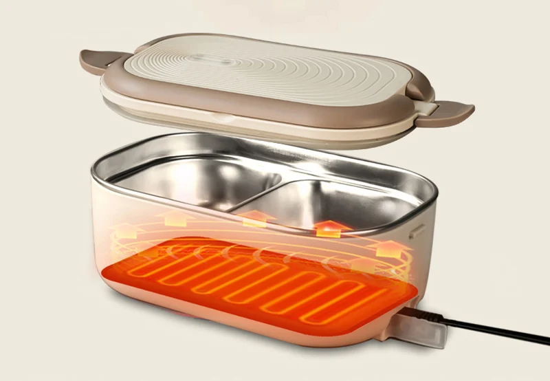 Fiambrera el&eacute;ctrica de 220V y 110V, calentador de alimentos de acero inoxidable, caja Bento con calefacci&oacute;n, 1L, enchufe UE EE. UU., calentador termost&aacute;tico para escuela y oficina, 18W