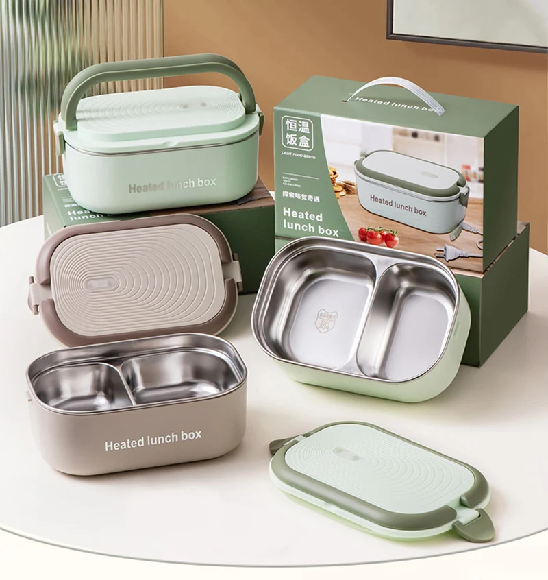 Fiambrera el&eacute;ctrica de 220V y 110V, calentador de alimentos de acero inoxidable, caja Bento con calefacci&oacute;n, 1L, enchufe UE EE. UU., calentador termost&aacute;tico para escuela y oficina, 18W
