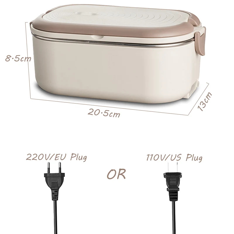Fiambrera el&eacute;ctrica de 220V y 110V, calentador de alimentos de acero inoxidable, caja Bento con calefacci&oacute;n, 1L, enchufe UE EE. UU., calentador termost&aacute;tico para escuela y oficina, 18W