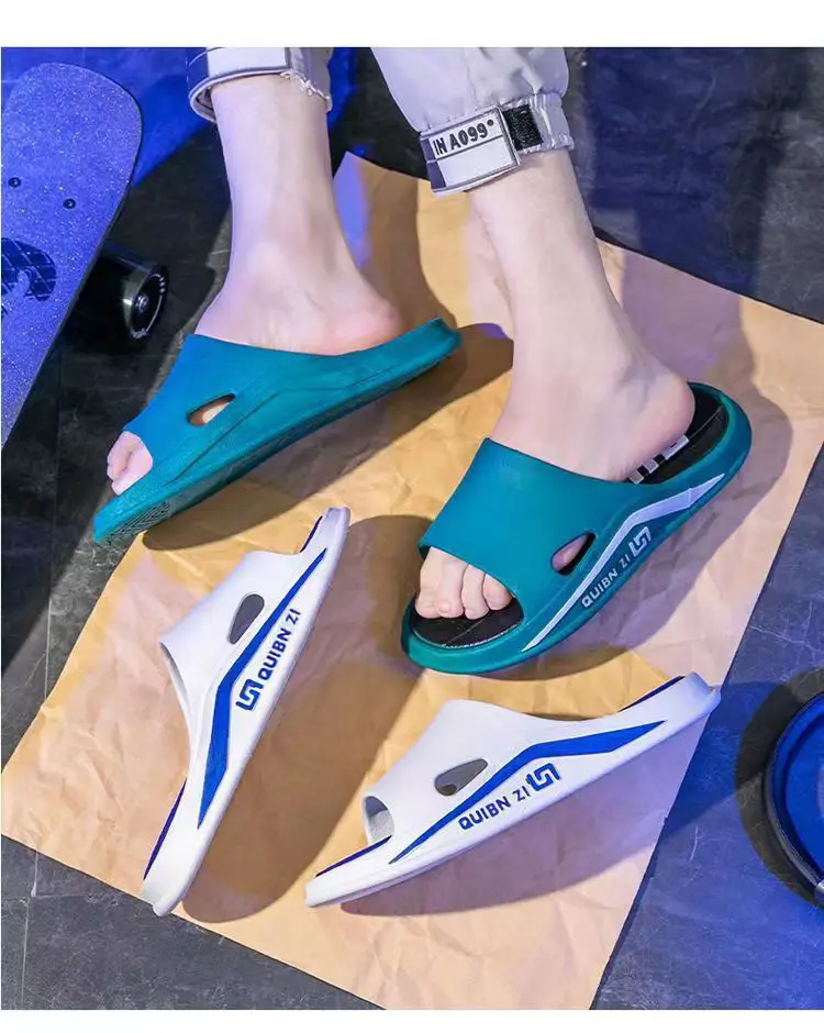 Zapatillas de moda para hombre, chanclas antideslizantes de suela blanda de PVC para hombre, sandalias de playa con parte inferior gruesa para exteriores, zapatillas de ba&ntilde;o para el hogar para parejas