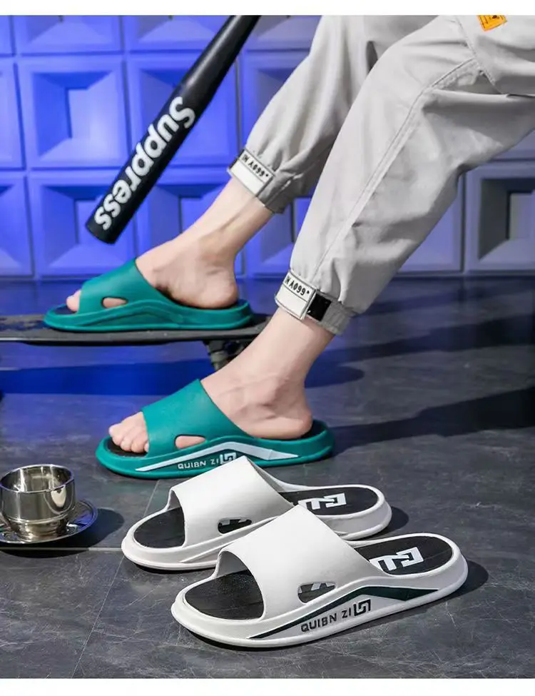 Zapatillas de moda para hombre, chanclas antideslizantes de suela blanda de PVC para hombre, sandalias de playa con parte inferior gruesa para exteriores, zapatillas de ba&ntilde;o para el hogar para parejas