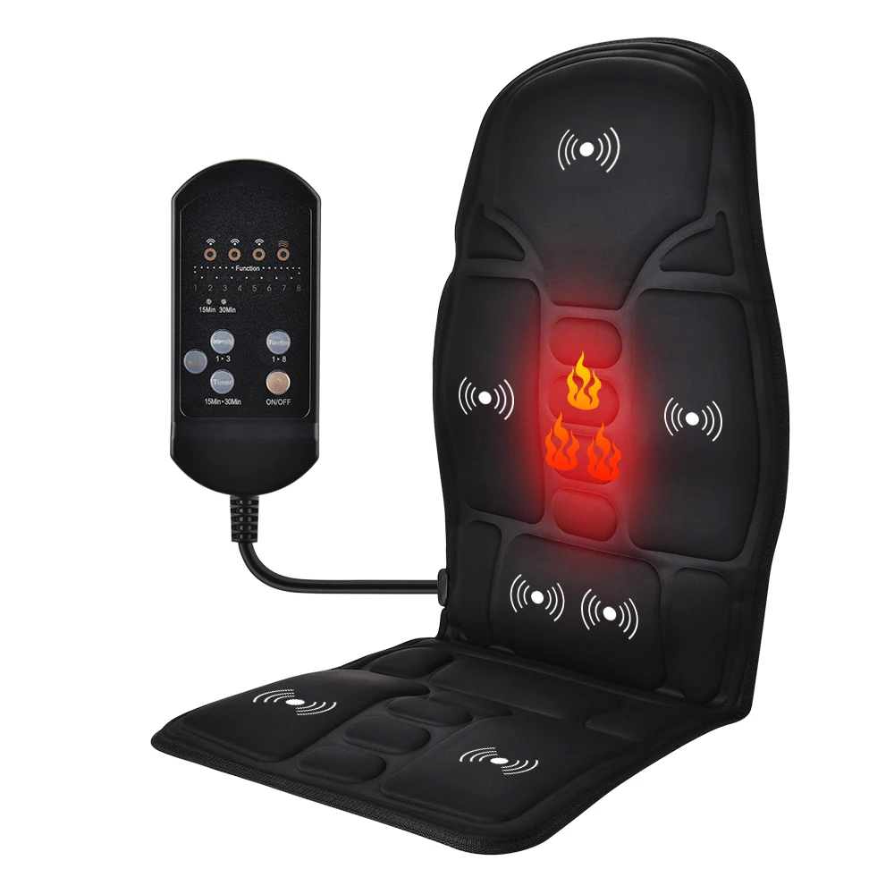 Masajeador de espalda el&eacute;ctrico, silla de masaje, coj&iacute;n con calefacci&oacute;n, vibraci&oacute;n, coche, hogar, oficina, colch&oacute;n lumbar para el cuello, alivio del dolor