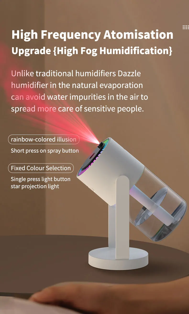 Humidificador de aire de escritorio para coche, proyecci&oacute;n de cielo estrellado, humidificador con cabezal m&oacute;vil, hidrataci&oacute;n creativa, m&aacute;quina con cabezal m&oacute;vil en aerosol USB