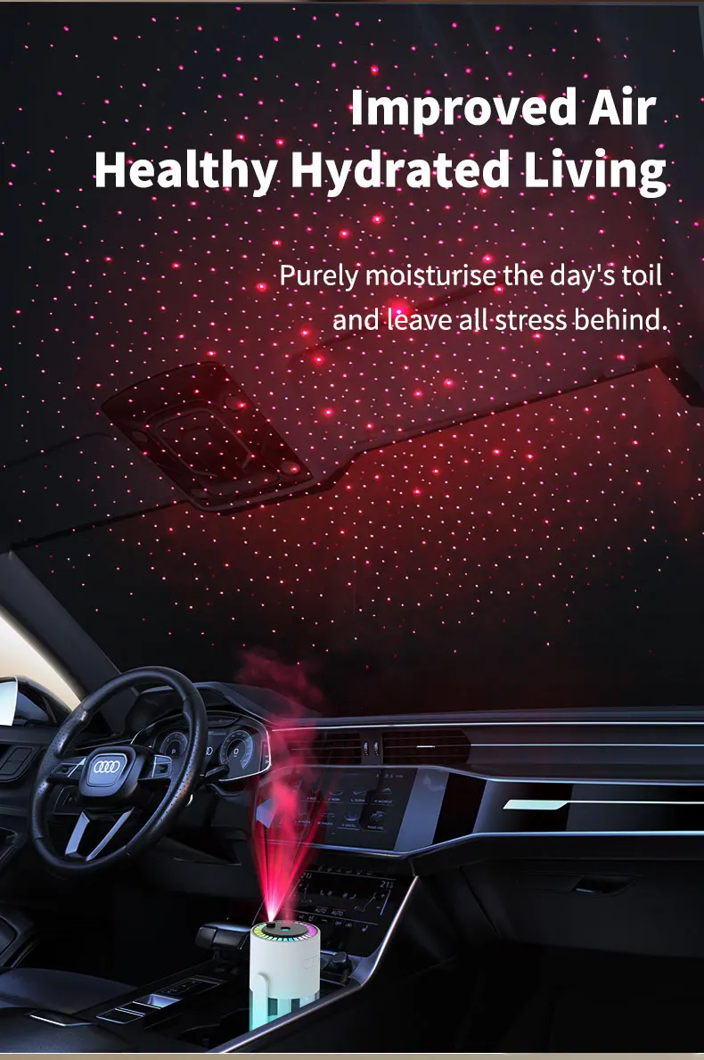 Humidificador de aire de escritorio para coche, proyecci&oacute;n de cielo estrellado, humidificador con cabezal m&oacute;vil, hidrataci&oacute;n creativa, m&aacute;quina con cabezal m&oacute;vil en aerosol USB