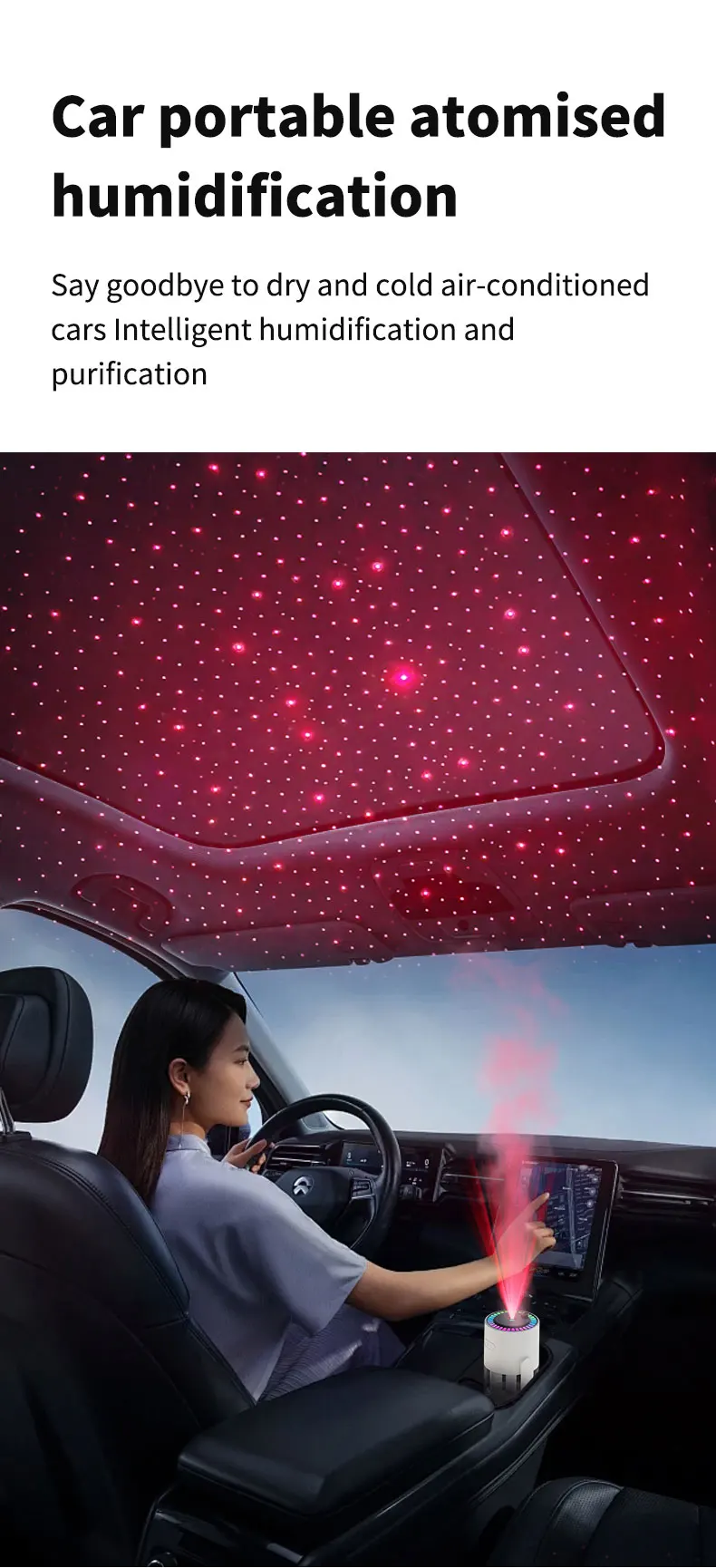 Humidificador de aire de escritorio para coche, proyecci&oacute;n de cielo estrellado, humidificador con cabezal m&oacute;vil, hidrataci&oacute;n creativa, m&aacute;quina con cabezal m&oacute;vil en aerosol USB
