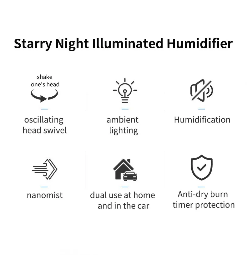 Humidificador de aire de escritorio para coche, proyecci&oacute;n de cielo estrellado, humidificador con cabezal m&oacute;vil, hidrataci&oacute;n creativa, m&aacute;quina con cabezal m&oacute;vil en aerosol USB