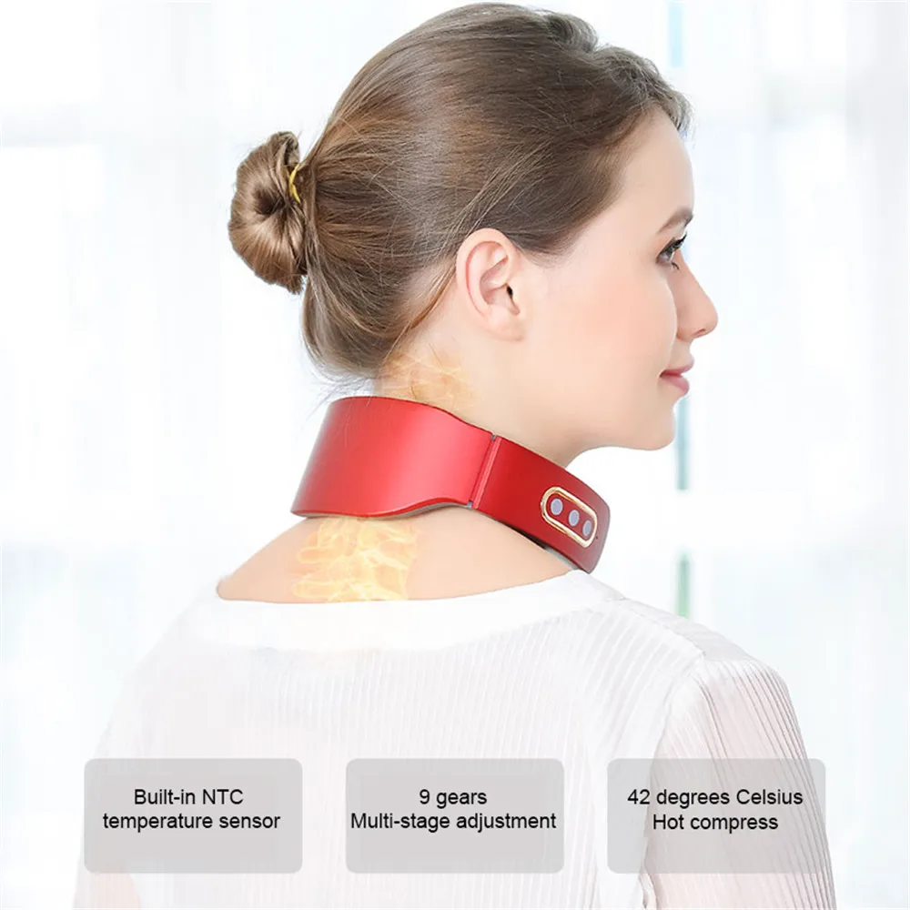 Masajeador el&eacute;ctrico de pulso para cuello y hombros, 6 modos, 9 niveles, calor ajustable, v&eacute;rtebra cervical, relajaci&oacute;n, alivio del dolor, amasadora