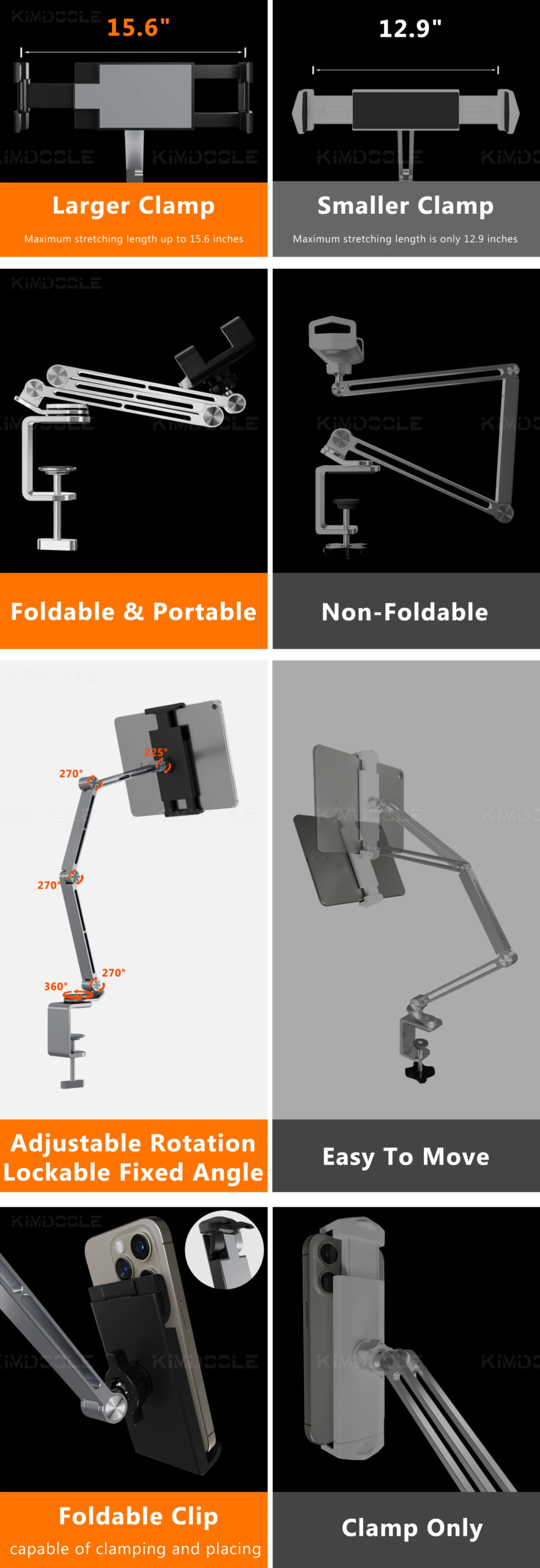 Soporte para tableta Artpowers, soporte para Monitor port&aacute;til, soporte para tel&eacute;fono, port&aacute;til, soporte giratorio ajustable para tableta con Clip