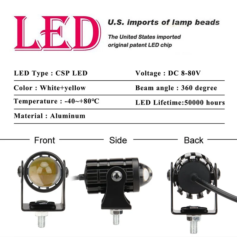 Mini luz de conducción para motocicleta, faro doble Colo, lámpara de foco auxiliar R, ATV, Scooter, accesorios de luz antiniebla, 12V Mini luz de conducción para motocicleta, faro doble Colo, lámpara de foco auxiliar R, ATV, Scooter, accesorios de luz antiniebla, 12V