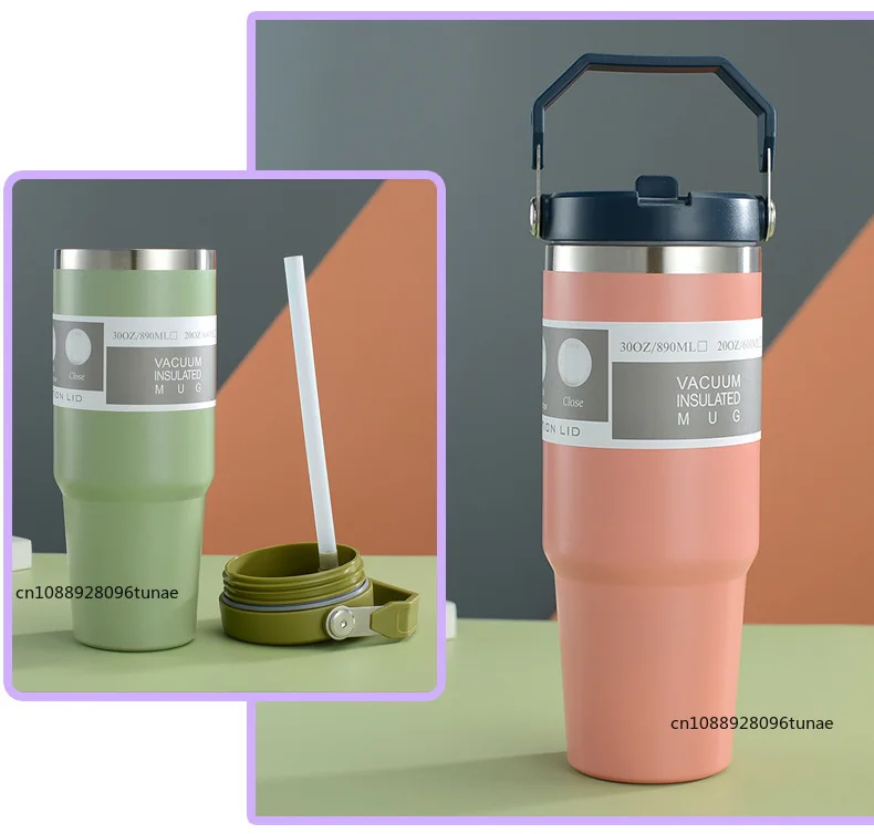 Botella de agua t&eacute;rmica de 20oz/30oz con pajita, taza de caf&eacute; de acero inoxidable para coche, mantiene el fr&iacute;o y el calor, taza t&eacute;rmica, frascos de vac&iacute;o