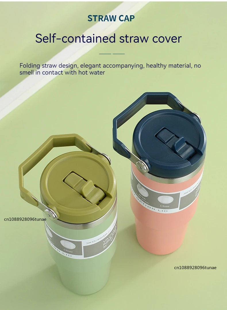 Botella de agua t&eacute;rmica de 20oz/30oz con pajita, taza de caf&eacute; de acero inoxidable para coche, mantiene el fr&iacute;o y el calor, taza t&eacute;rmica, frascos de vac&iacute;o