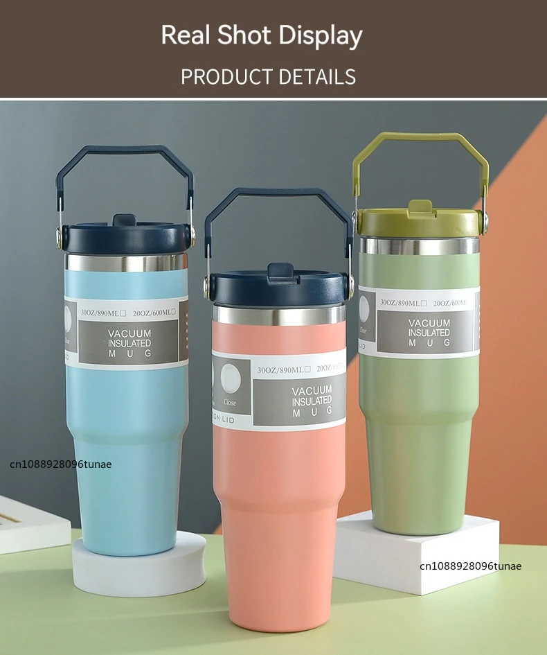 Botella de agua t&eacute;rmica de 20oz/30oz con pajita, taza de caf&eacute; de acero inoxidable para coche, mantiene el fr&iacute;o y el calor, taza t&eacute;rmica, frascos de vac&iacute;o